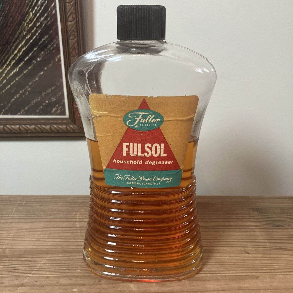 Vintage FULLER BRUSH Fulsol GLASS BOTTLE Household Degreaser Cleaner USA MCM 8in